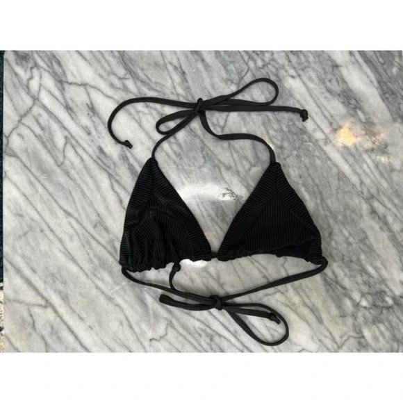 Frankies Sky Ribbed String Women's Triangle Bikini Top Black Size: Small NWOT - Picture 2 of 5